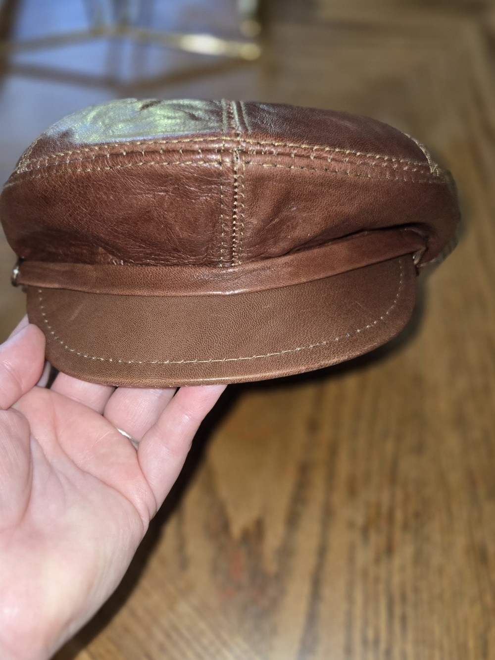 Brown Leather Baker Boy Hat - Women’s Fashion Cap